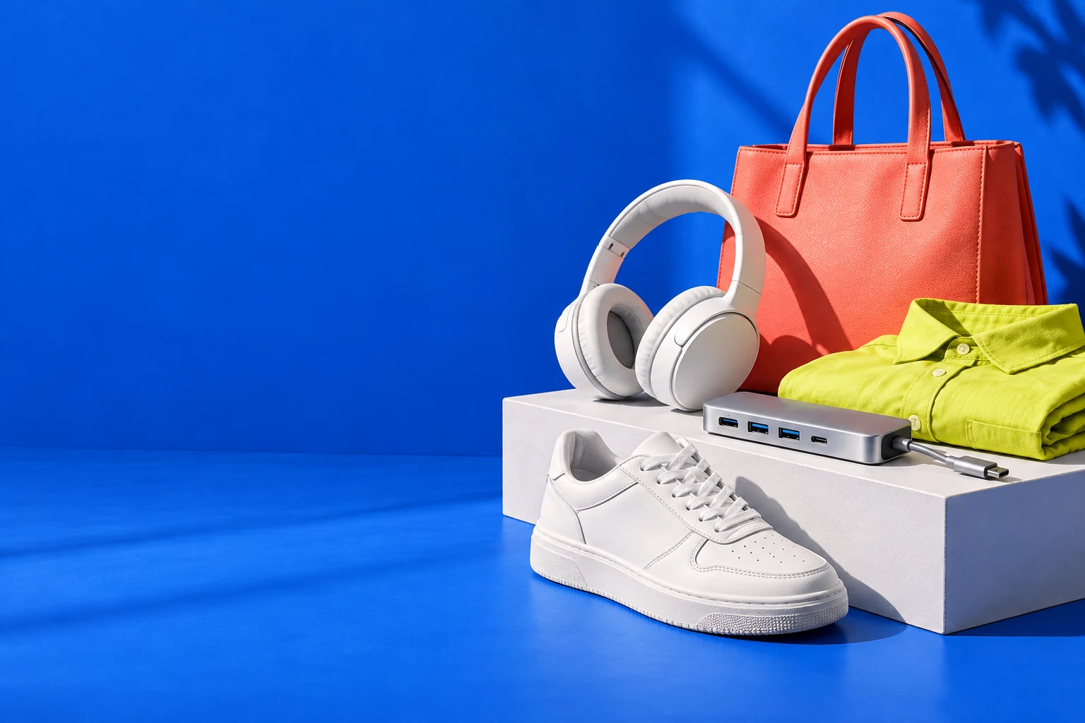 Electronics and apparel brought together in a blue product studio